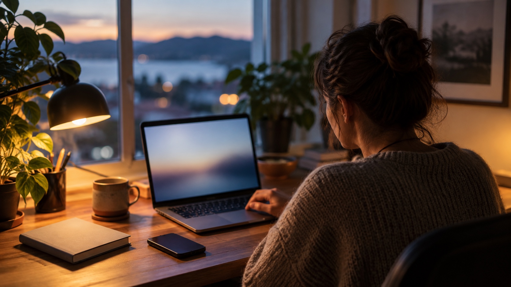 Reader reviewing privacy choices on a laptop at a softly lit home-office desk.
